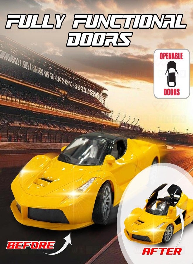 ويمبلي سيارة ويمبلي عالية السرعة قابلة لإعادة الشحن تعمل بجهاز تحكم عن بعد للأطفال، مزودة بأبواب قابلة للفتح وإضاءة LED، لعبة سيارة سباق رياضية فائقة | هدية عيد ميلاد للأولاد - أصفر - Image 3